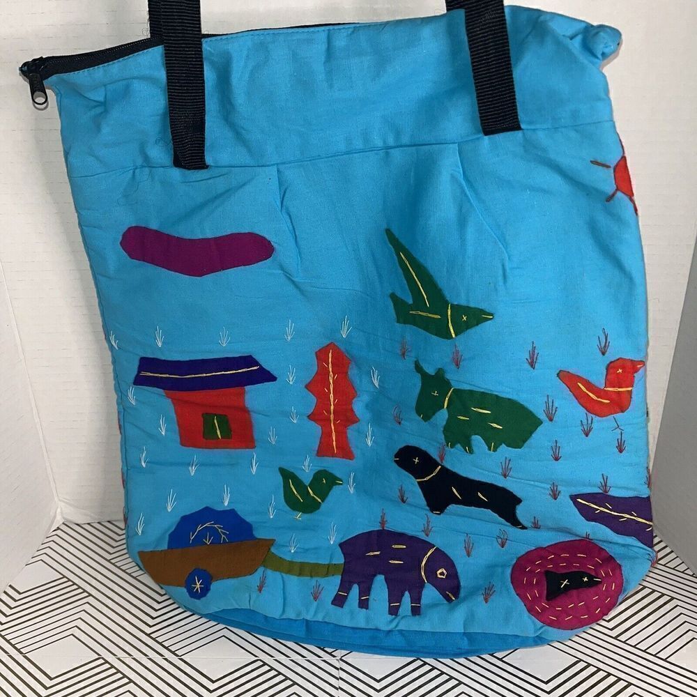 Handcrafted Tote Hand Embroidered Art Unique One Of A Kind Unisex Adult Or Child